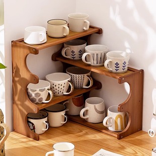 Water Cup Storage Rack Desktop Cup Holder Imitation Rattan Tea Set Storage Mug Kitchen Coffee Multi-Layer Home