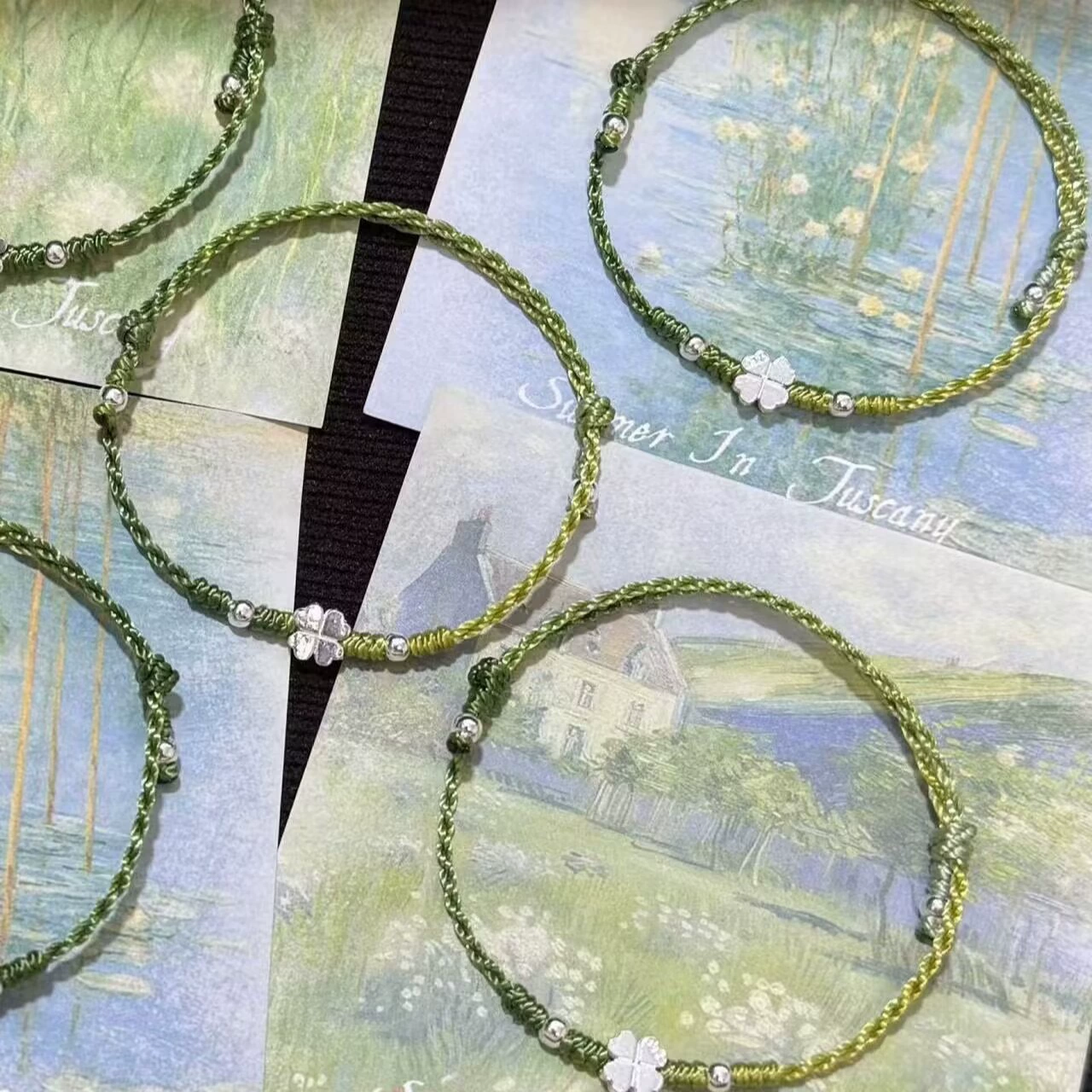 Весенний зеленый браслет с четырьмя листами клевера для женщин, нишевый модный браслет Bestie, универсальный браслет в лесном стиле, милый подарок в пасторальном стиле