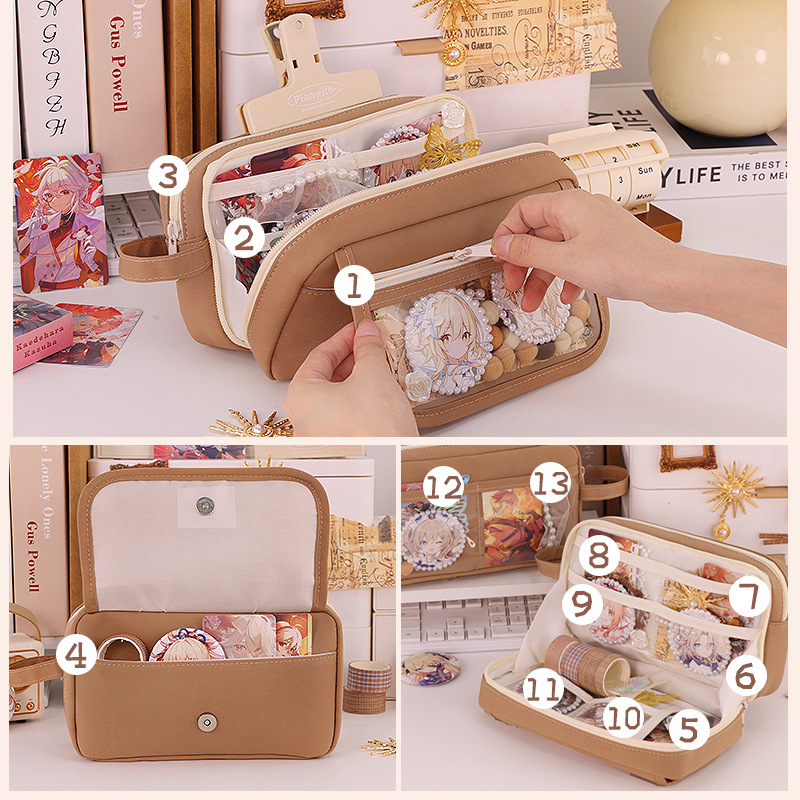 Bolsa de lápices de dolor multifuncional de tamaño pequeño, bolsa de papel bidimensional transparente de gran capacidad, caja de papelería para estudiantes de primaria