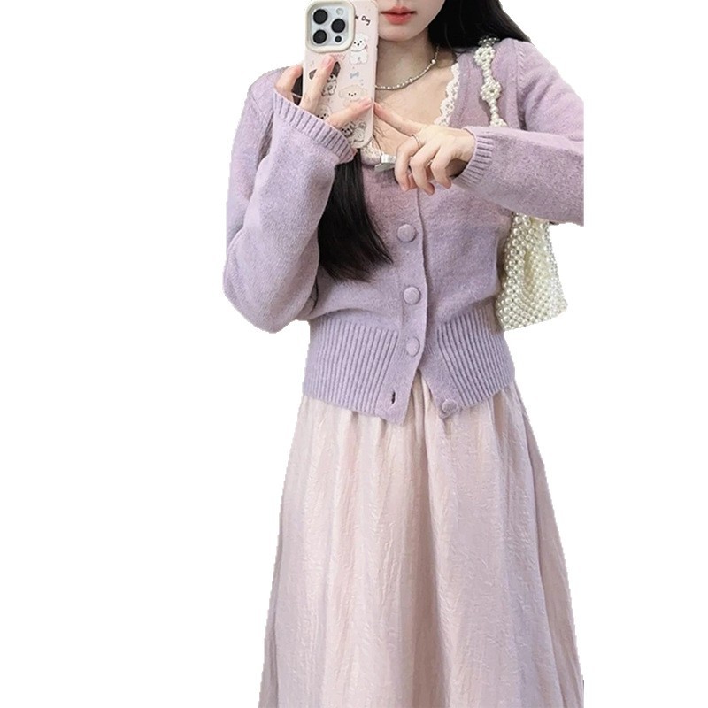 小个子香风针织连衣裙子女装秋季2025年新款韩系秋季穿搭两件套装|undefined