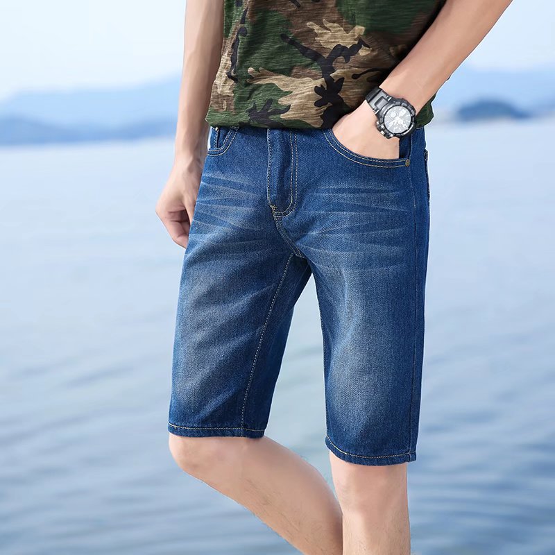 2022 Summer Solid Color Denim Shorts Korean Version Trend Men's White Black Blue Trousers Five Points Pants Wholesale