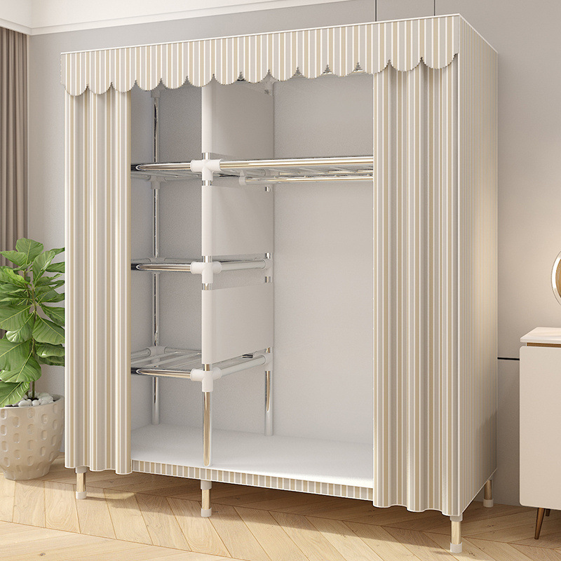 Simple Wardrobe for Rental Housing, Fabric Wardrobe for Home Bedroom, Assembled Cabinet with Reinforced Steel Pipes, Storage Rack Wardrobe