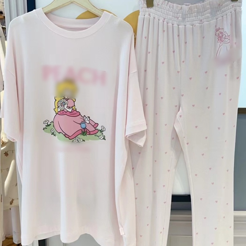 【他社とは違う】プリンセスかわいい女の子漫画プリントラウンドネックパンツホーム服セット|undefined
