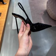 高跟鞋2024春季新款细跟包头凉鞋一字扣漆皮御姐气质尖头浅口单鞋