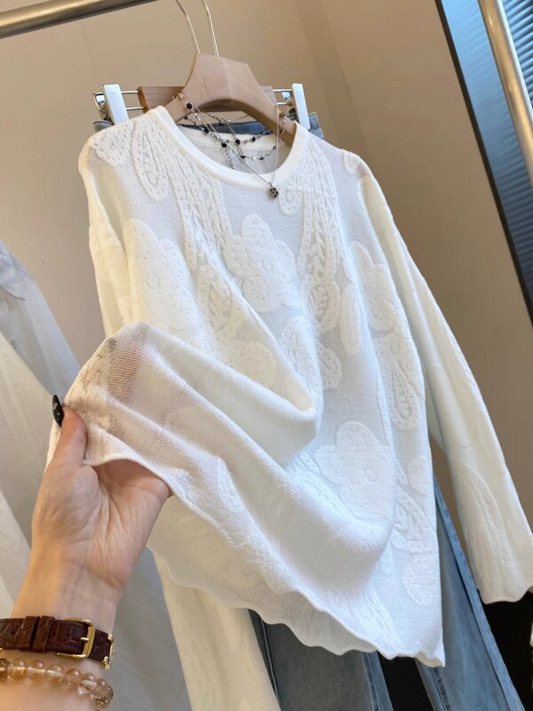 Lazy and Gentle Style Crochet Loose Knit Sweater with Round Neck, 2026 Spring and Autumn New Model, Niche Luxury Hot-Selling Item Lazy and Gentle Style Crochet Loose Knit Sweater with Round Neck, 2026 Spring and Autumn New Model, Niche Luxury Hot-Selling Item