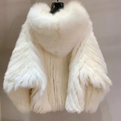 leather and fur 2022 new pattern Great Pyrenees Mid length version thickening overcoat Hooded Easy Fox coat