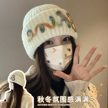 2025秋冬季女士毛线帽彩绳加厚韩版针织帽百搭防风保暖显脸小帽子