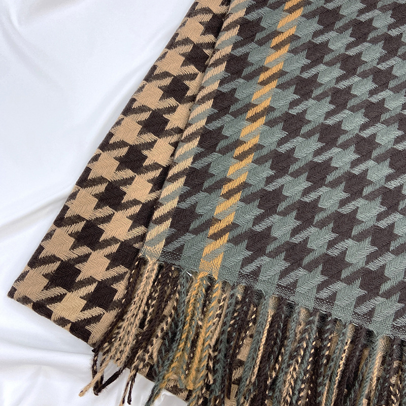 Qianniao grid color matching for women in autumn winter 2022, new imitation cashmere tassel shawl, Korean version, warm_voghion.com