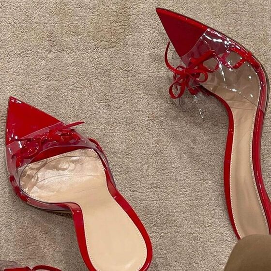 GR Pointed Toe High Heels 2025 Summer New Arrival Bow Fish Toe Sandals Open Toe Transparent Sandals Women's Stiletto Heels