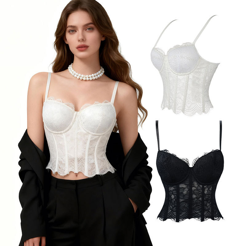 New White Mesh Lace Fishbone Bra with Straps, Padded Bustier Shapewear Top, Aliexpress Cross-Border New White Mesh Lace Fishbone Bra with Straps, Padded Bustier Shapewear Top, Aliexpress Cross-Border