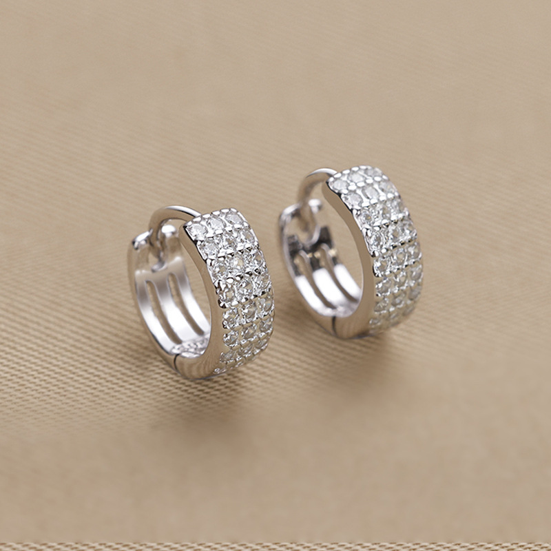 Niche Design Three-Row Diamond Earrings for Women 2025 New Fashion Versatile Stylish Fresh Sweet Exquisite Earrings Trend