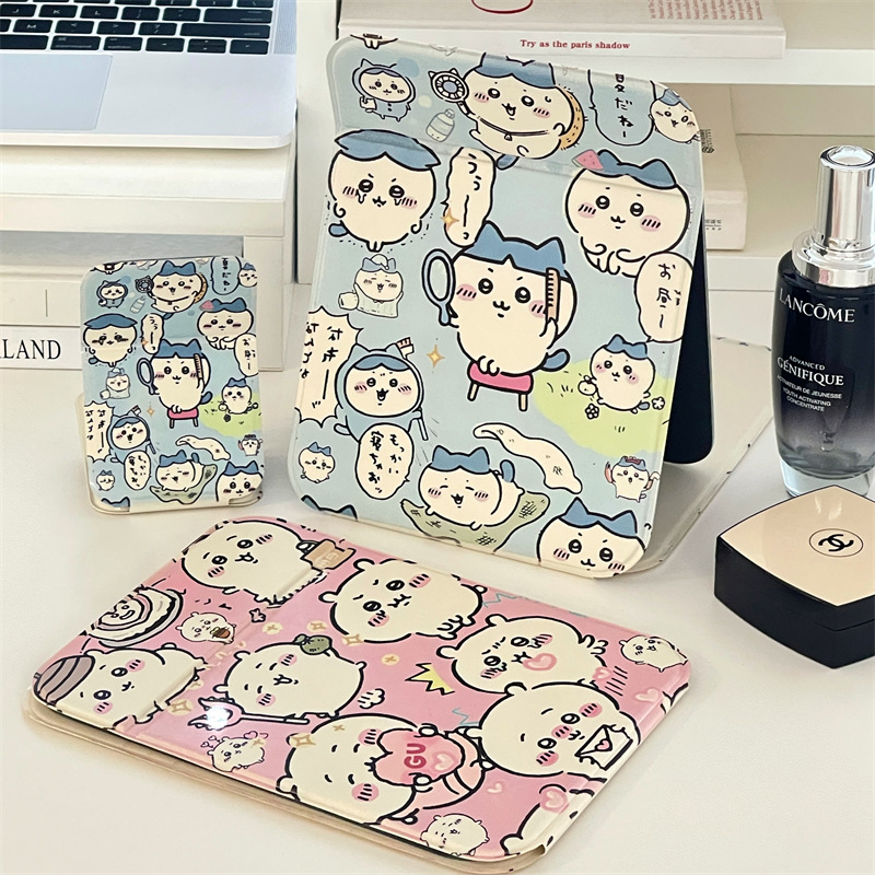 Nuevos espejos de maquillaje de dibujos animados de jiikawa grandes espejos de maquillaje portátiles plegables para dormitorios de estudiantes espejos de escritorio