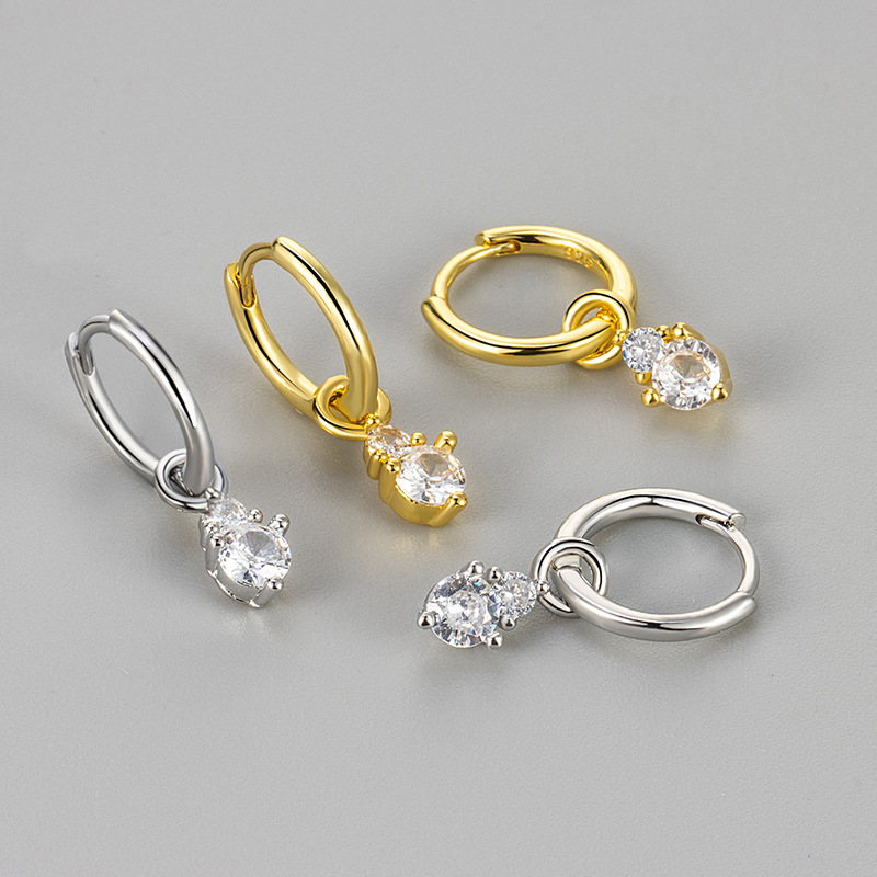 2024 New Arrival Ear Ring Flash Zircon Pendant Ear Buckle Exquisite High-grade Light Luxury Elegant Small Earrings All-match Women