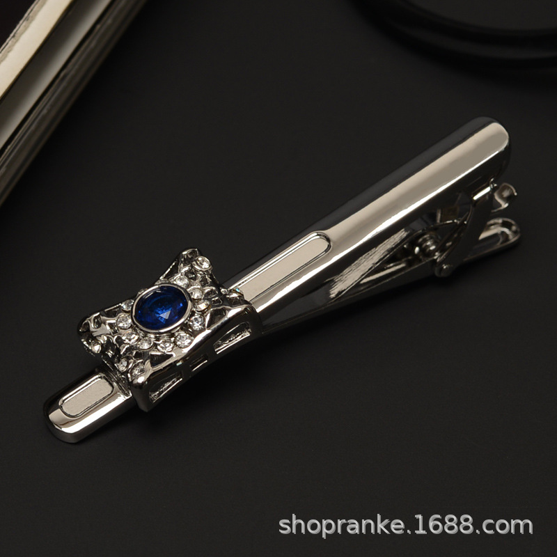 High-End Men's Tie Clip Silver Inlaid with Rhinestones Wedding Business Shirt Suit Fashion Pin Brooch Accessories