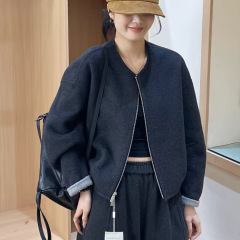 欧货双面羊绒圆领拉链短外套女2025秋季新款宽松时尚气质百搭上衣