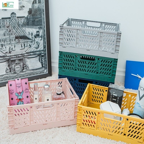 Korean mini foldable plastic storage box, student desk organization, planner tape, stationery, skincare small storage basket