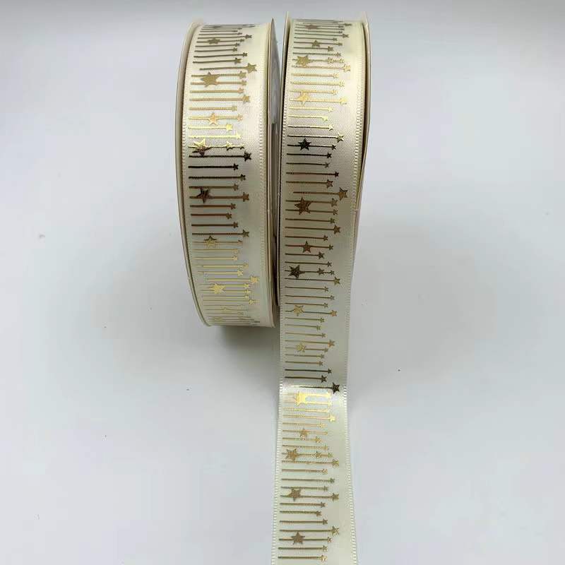 Cinta de meteorito dorado sólido caliente Impresión de estrellas cinta de poliéster bandeja de barra de cinta flor caja de regalo embalaje en stock al por mayor
