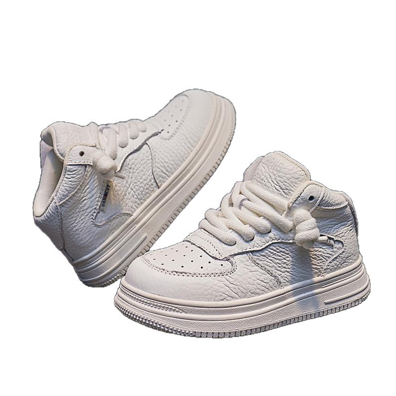 Zapatos deportivos para niños, zapatos de skate de alta altura para niños, otoño 2025 nuevos zapatos blancos para niñas, zapatos casuales con suela suave para niños grandes