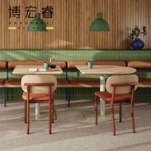 茶餐厅奶茶咖啡火锅店简餐桌椅卡座港风中古风平底马肚斜桌脚港风