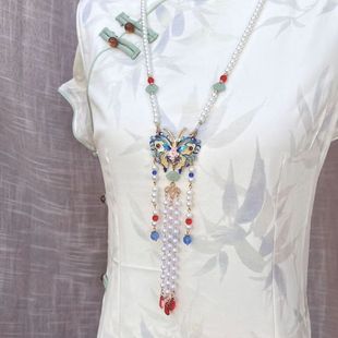 Hanfu antique soft wreaths all back Cloud super long tassel accessories retro Ming necklace collar Lotus cloud back all