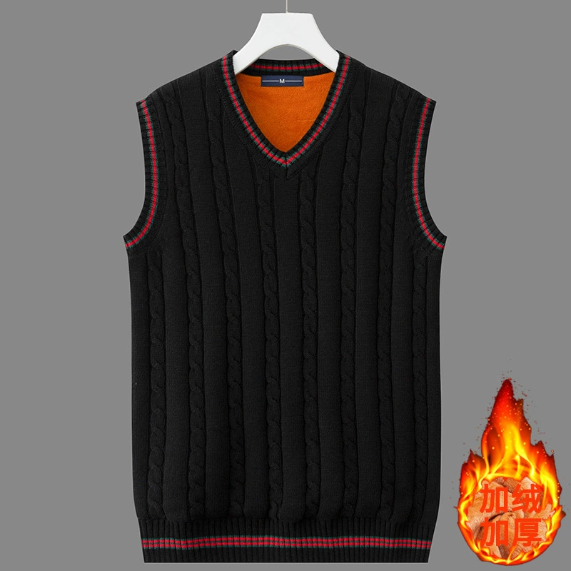 Новый зимний мужской жилет, шерстяной жилет с V-образным вырезом и флисовой подкладкой, корейский модный утолщенный теплый свитер, вязаный жилет для мужчин