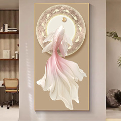クリーム風錦鯉玄関画玄関壁画掛け絵廊下通路壁画玄関装飾画縦版壁画