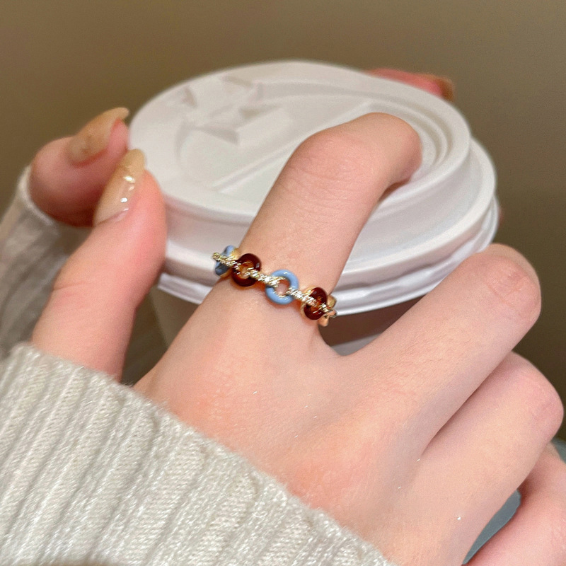 Bague ouverte en or véritable plaqué or avec zircon en forme de goutte d'huile, pour femme, Design Sense, bague d'index haut de gamme._voghion.com