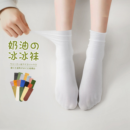 Socks Women's Socks Ice Socks Summer Thin Velvet Ice Stockings Mid-Tube Japanese Pile Socks Zhuji Stockings Wholesale