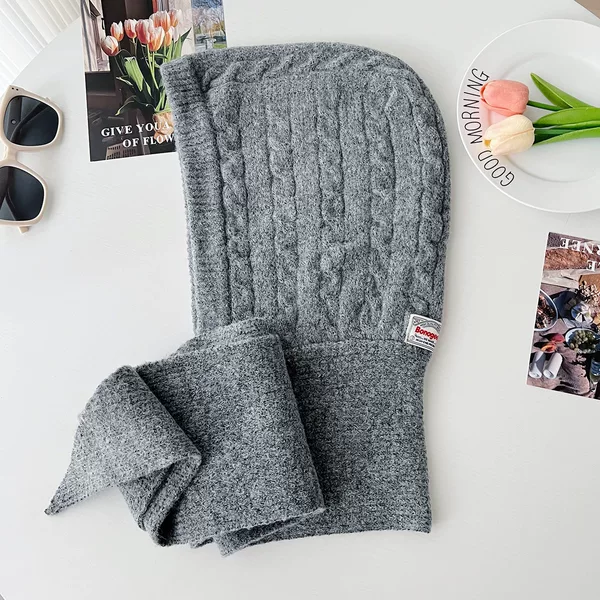 Cross-border woolen balaclava hat for women, winter warm knitted wool hat and scarf in one piece