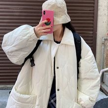 加厚菱格棉服外套女复古新款韩版宽松BF中长款棉衣女春夏潮