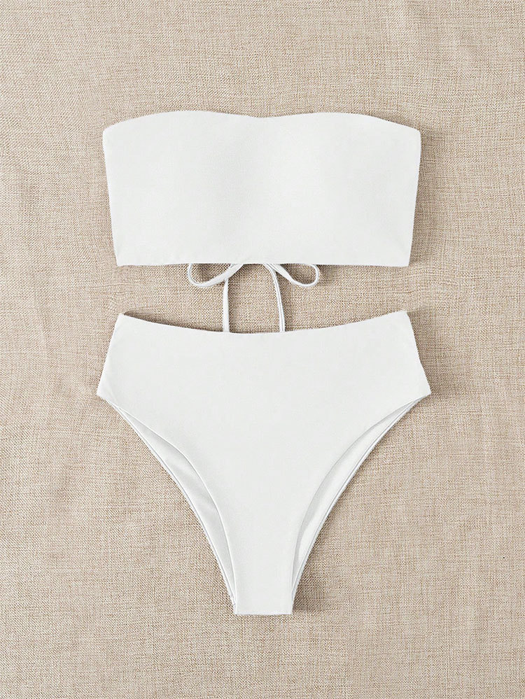 Bikini 2024 new sexy solid color strapless high waisted bikini women's swimsuit_voghion.com
