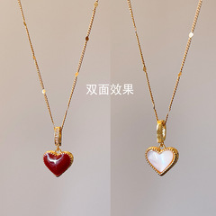 双面桃心母贝项链女款高级感轻奢小众锁骨链2025新款日常百搭饰品