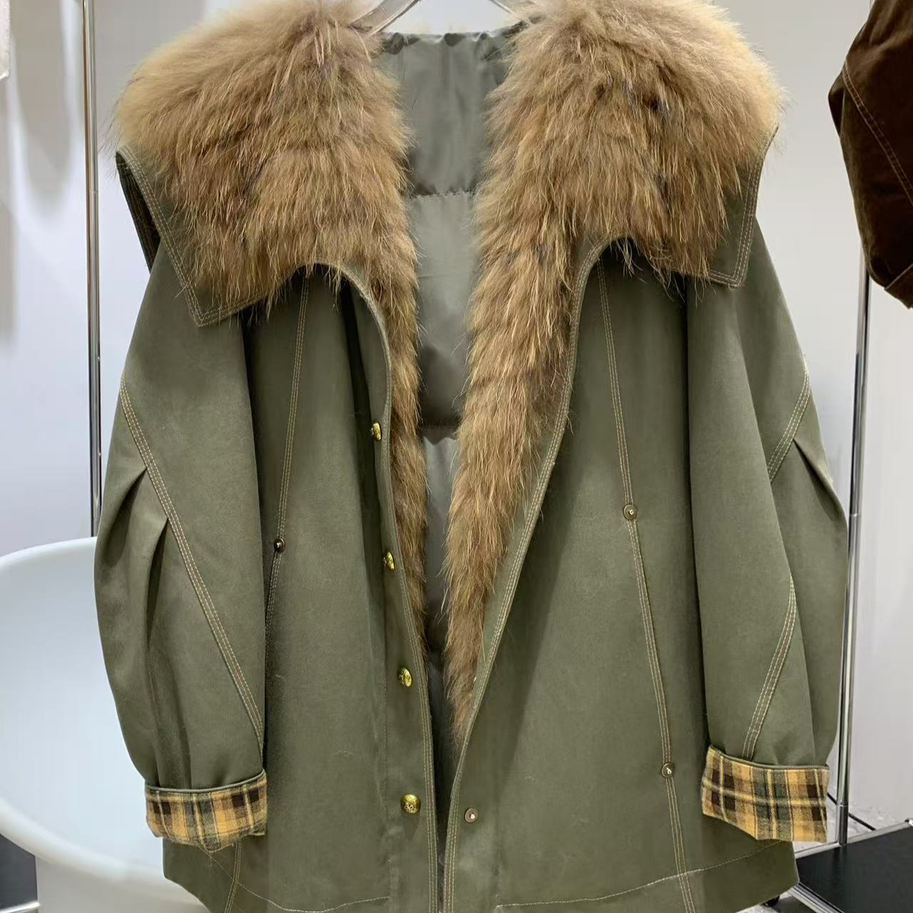 冬季新款鹅羽绒服貉子毛大毛领皮草派克服外套女中长款海军领时尚