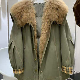 冬季新款鹅羽绒服貉子毛大毛领皮草派克服外套女中长款海军领时尚