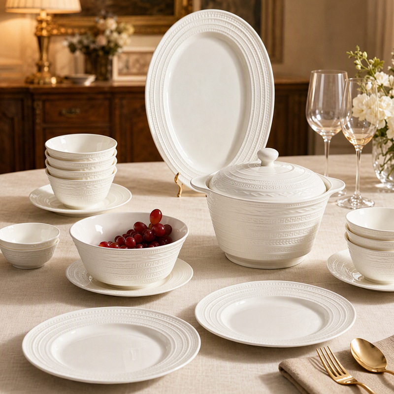 French-style ceramic bowls with underglaze decoration, home-use dish sets, plates and bowls, custom selection, wholesale for gifting