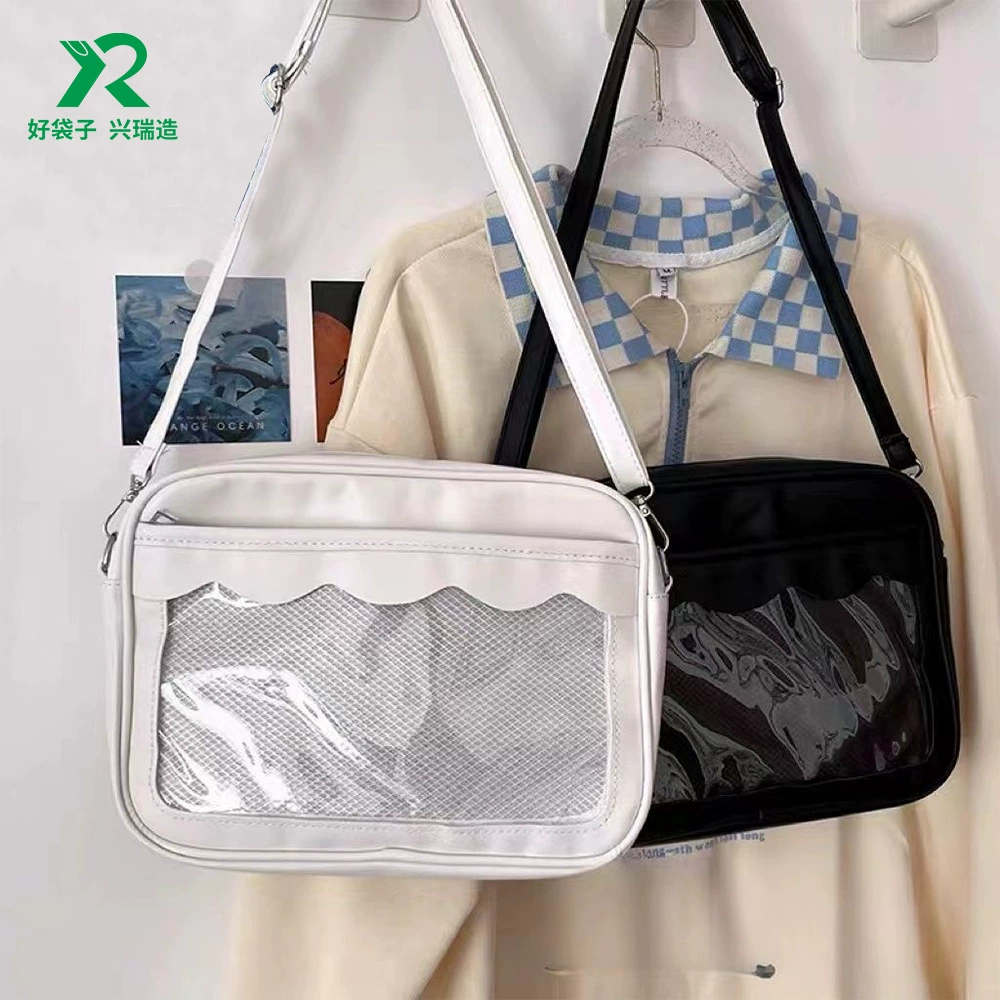 PU Transparent One-Shoulder Crossbody Bag, 28×20×7 cm, Japanese-style Cute Cartoon DIY