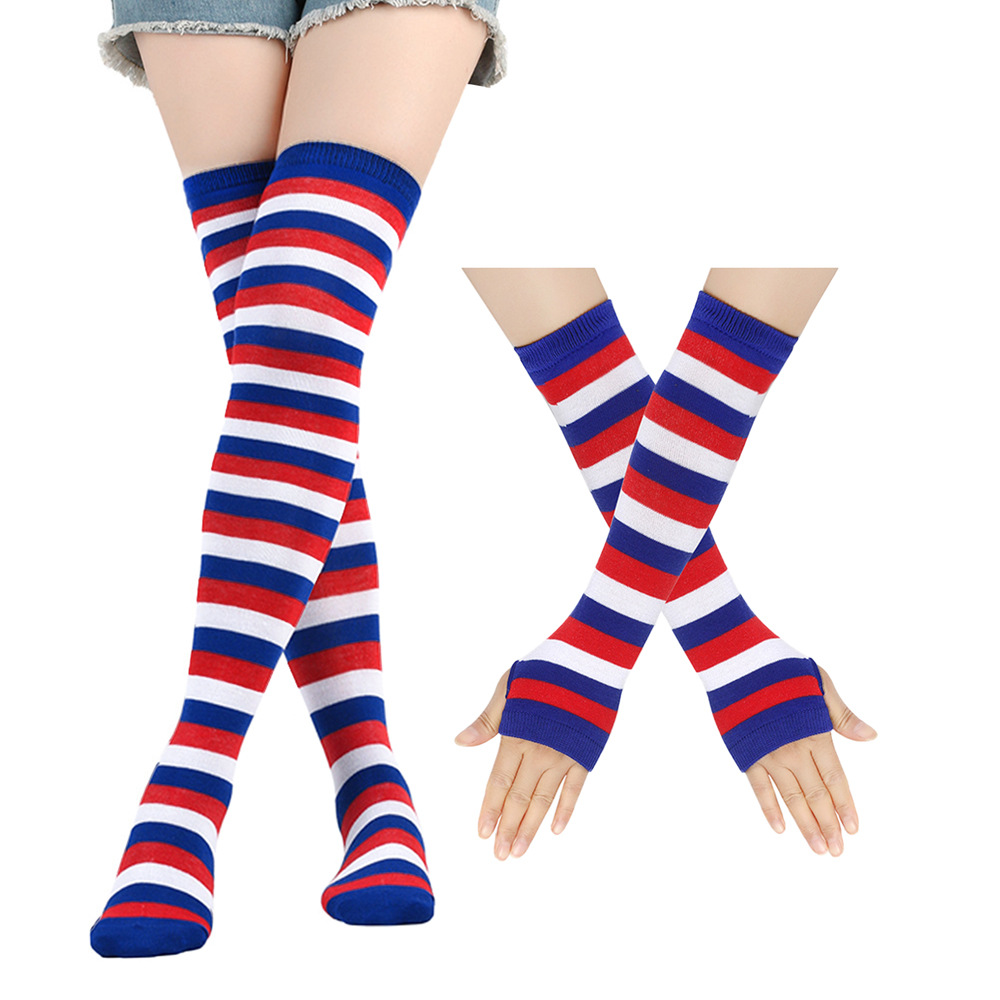 2025d Amerikanische Unabhängigkeitstagsflagge Sterne und Streifen Overknee-Socken mit fünfzackigem Stern, hohe lange Schlauchsocken im Beutel_voghion.com