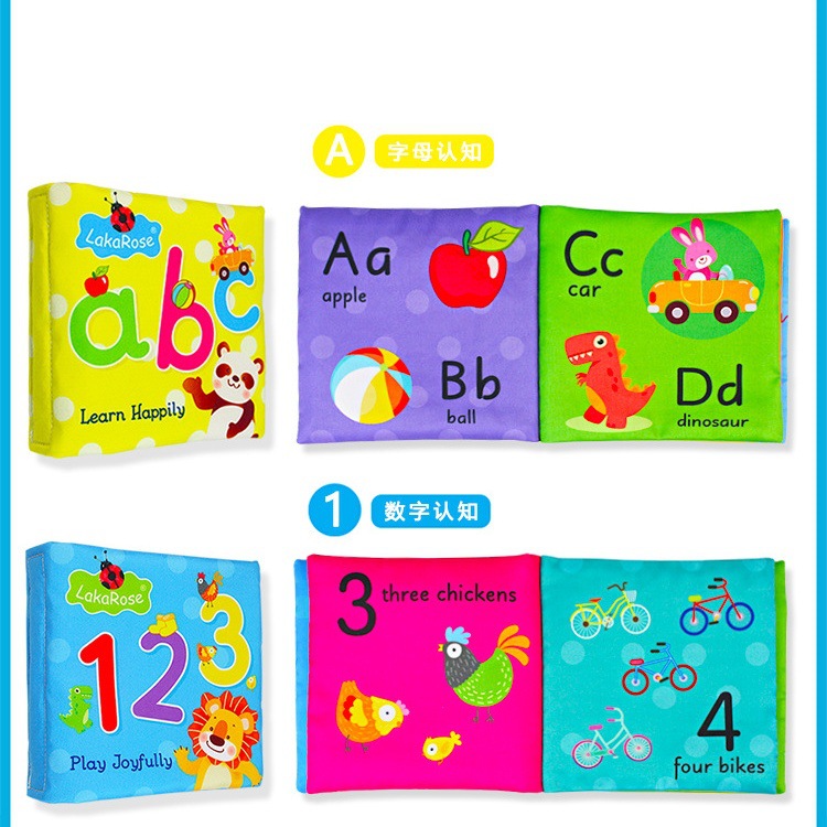 Bebé tridimensional libro de tela grande letras inglesas y números iluminación bebé educación temprana juguete de papel desgarrable