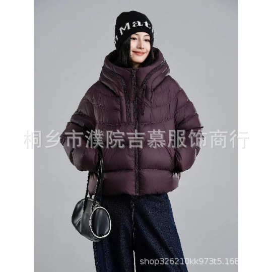 Cross-Border 90 Velvet New Soft Short down Jacket for Women Thickeneded Hooded Loose Fashionable Warm Elegant Jacket