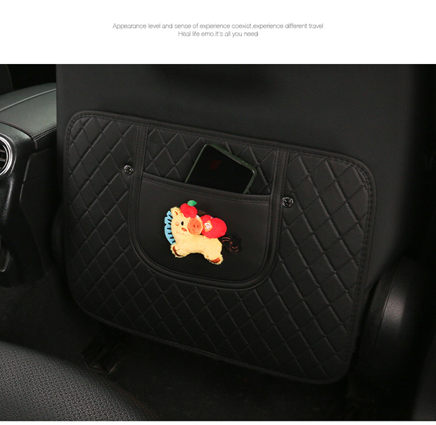 Cute Cartoon Car Seat Back Anti-Kick Pad for Ladies, Car Seat Back Anti-Dirt Pad with Storage Strap