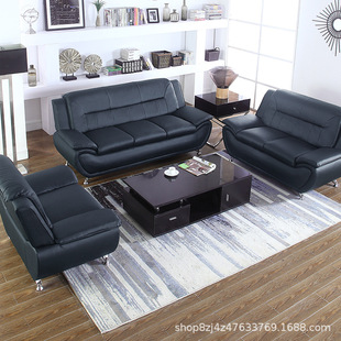 Office Sofa Simple Modern Reception Business Reception Leather Three-Person Double Office Sofa Coffee Table Combination