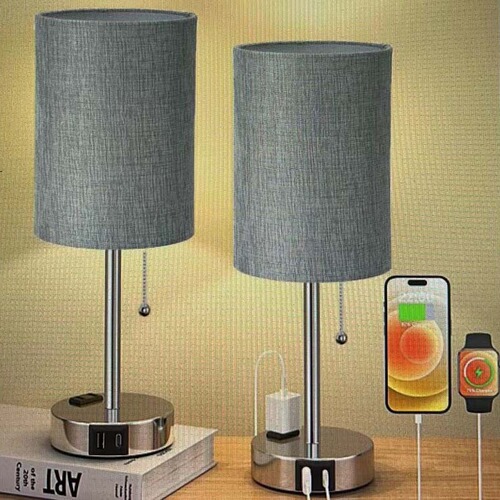 Cross-border bedroom night light European style fabric three-color decorative table lamp USB charging two-in-one dormitory study desk lamp