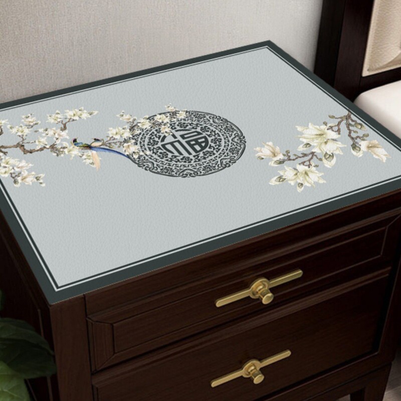 New Chinese Style Bedside Table Tablecloth Waterproof and Anti-Scalding No-Wash Leather Table Mat Bedroom Bedside Table Top Dustproof Cover Cloth