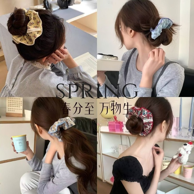 女性のためのレトロな牧歌的なスタイルの花柄ヘアゴム 2025 新しいハイエンドヘアロープローポニーテールヘアロープ|undefined