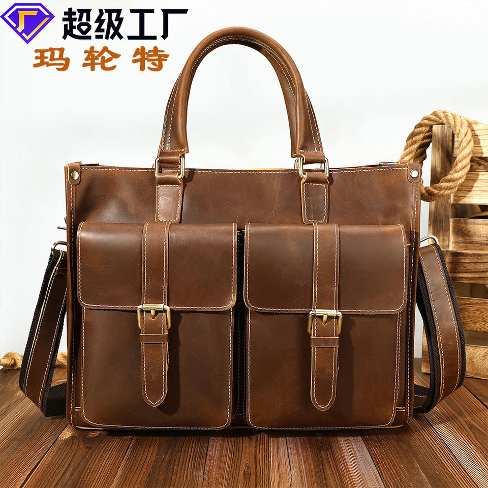 Túi xách tay nam da bò thật 39×7,5×30 cm đựng laptop 14 inch, cặp công sở đeo chéo tháo rời — Màu cà phê, Màu nâu đậm, màu đen