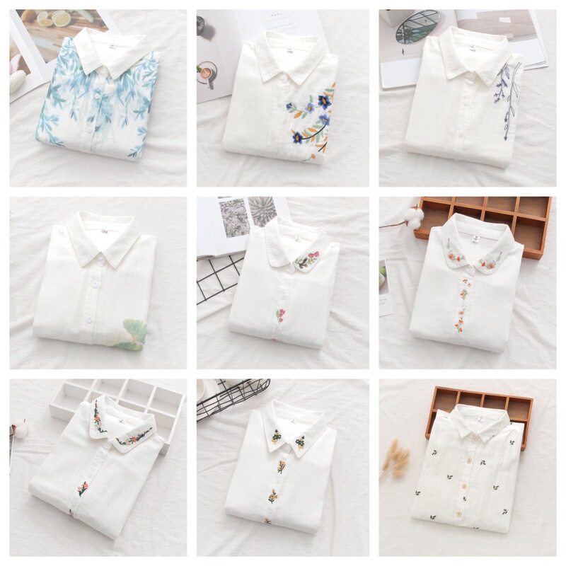 Refined Small Fresh Embroidered Printed Cotton Yarn Cardigan Long-sleeved Shirt Women's Autumn 2024 New Loose Slimming Top