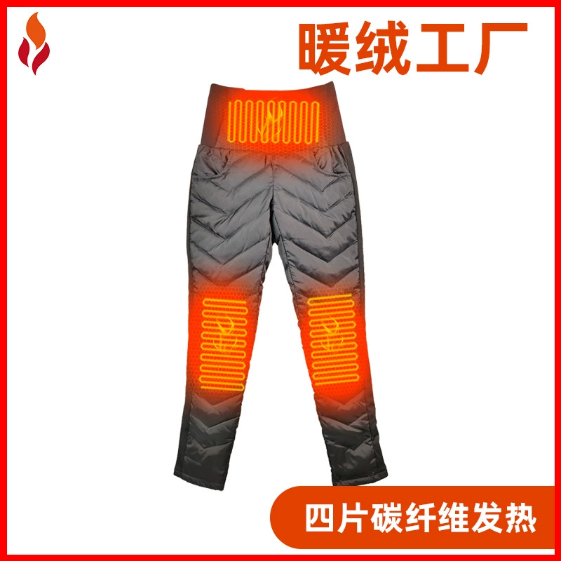 Теплая бархатная нагревательная одежда Повседневные пуховые брюки с высокой талией Нагревательная пленка из четырех углеродных волокон Теплая морозостойкая зима