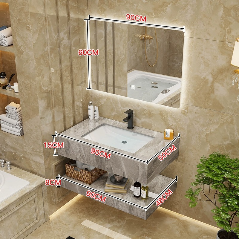 0.9 Espejo cuadrado inteligente de cuenca cerámica de placa de roca de dos capas