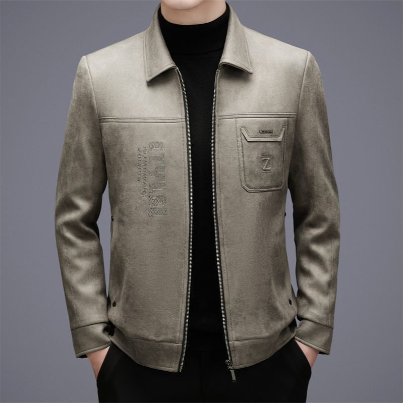 男士秋冬季麂皮绒面料90绒羽绒服翻领保暖羽绒外套爸爸中年上衣