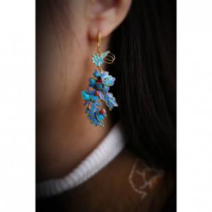 Authentic National Tide Chinese Style Distinctive Filigree Dot Green Earrings Enamel Craft Peach Blossom Blossom Earrings Hanfu Accessories